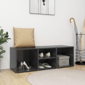 Bancă depozitare pantofi, gri extralucios, 105x35x35 cm, PAL