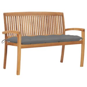 Bancă de grădină stivuibilă cu pernă, 128,5 cm, lemn masiv tec