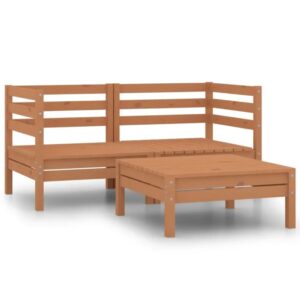 Set mobilier de grădină, 3 piese, maro miere, lemn masiv de pin