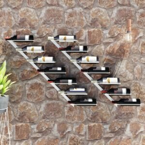 Suport sticle de vin, de perete, 7 sticle, 2 buc., alb, metal