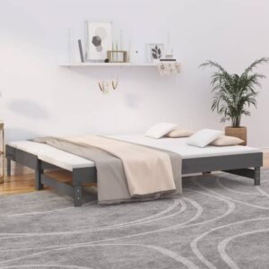 Pat de zi extensibil, gri, 2x(90x200) cm, lemn masiv de pin