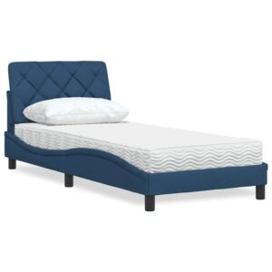 Pat cu saltea, albastru, 80x200 cm, textil