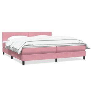 Pat box spring cu saltea, roz, 200x220 cm, catifea