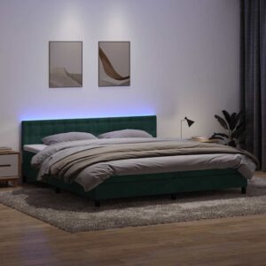 Pat box spring cu saltea, verde închis, 200x210 cm, catifea
