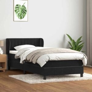 Pat box spring cu saltea, negru, 100x220 cm, catifea