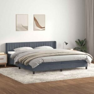 Pat box spring cu saltea, gri închis, 200x220 cm, catifea