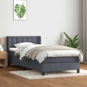 Pat box spring cu saltea, gri închis, 90x220 cm, catifea