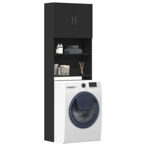 Dulap pentru mașină de spălat negru 64x24x190 cm lemn prelucrat