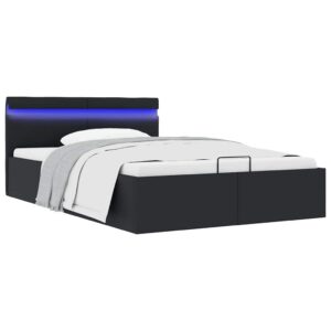Cadru pat hidraulic ladă, LED, negru 140x200 cm piele ecologică