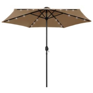 Umbrelă de soare cu LED-uri, stâlp din aluminiu, taupe, 270 cm