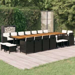 Set mobilier de grădină cu perne, 19 piese, negru, poliratan