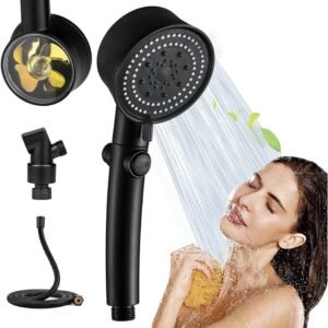 Set 3 elemente pentru dus, para de dus moderna + furtun flexibil + suport pentru perete, culoare Neagra