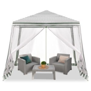 Pavilion de gradina, cort pentru petreceri, foișor cu plasa de tantari, culoare alb/verde, dimensiune 3 x 3 m